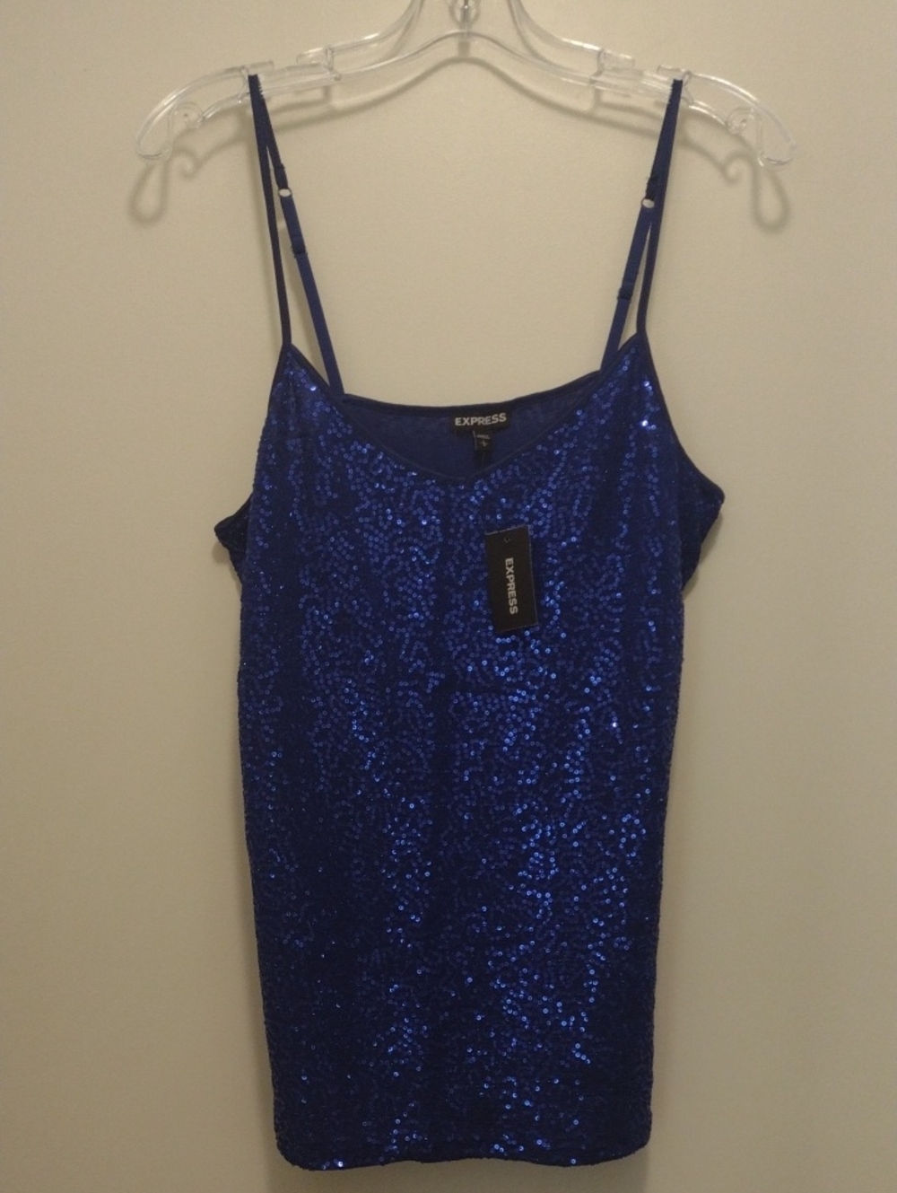 Express Blue Sequin Spaghetti Strap Camisole (J883)